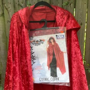 63” hooded red velvet cape - Gothic cloak